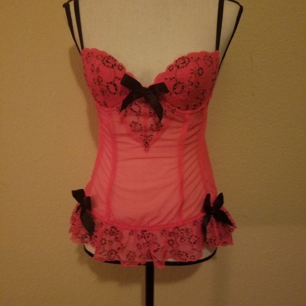 Victoria's Secret Pink/Red Bustier with Black Bows - Picture 2 of 6